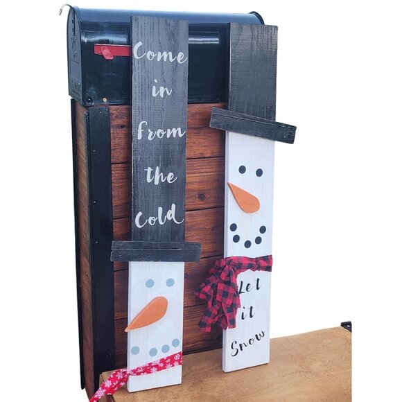 Handmade Snowman Porch Signs 36"x5.5" Come In From the Cold & Let It Snow Set - Picture 3 of 6